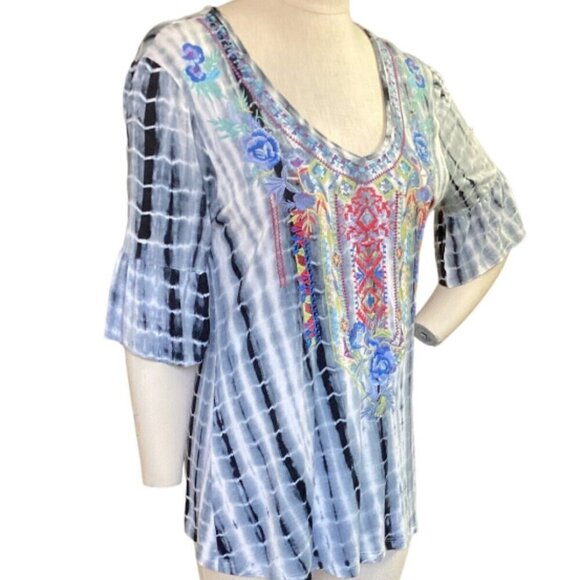 Calessa 2-Pc Top & Skirt BOHO Tie Dye Embroidered Flowers Sz L 152H - Picture 7 of 11